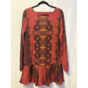 Free People Dress Rust Orange Flounce Hem Open Back Sz M